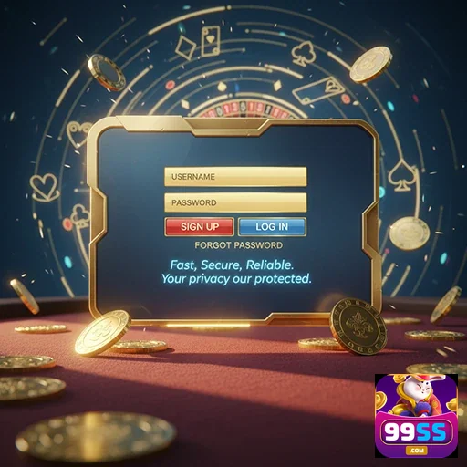 Tela de login segura do aplicativo 99ss com moedas ao redor.