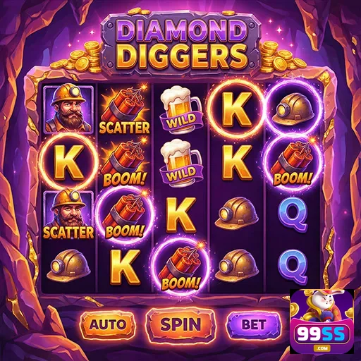 Slot 'Diamond Diggers' no aplicativo 99ss em destaque.