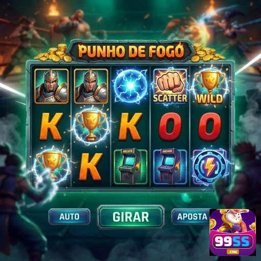 Slot 'Punho de Fogo' no aplicativo 99ss com seus símbolos.
