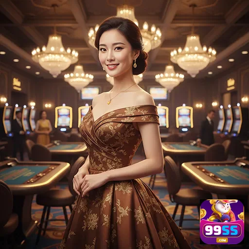 Uma mulher sorridente em um cassino moderno do 99ss.